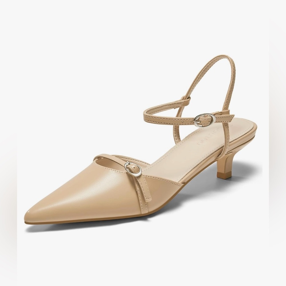 Coutgo Womens Pointed Toe Kitten Heels